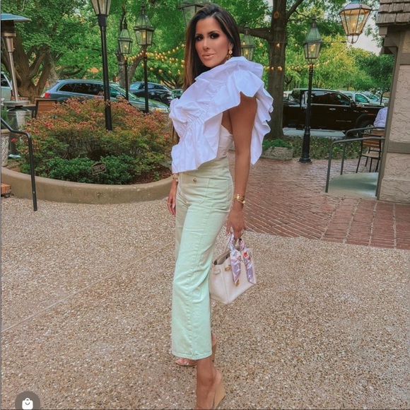 New ZARA Asymmetrical One Shoulder Poplin Voluminous Ruffle Top White - Picture 2 of 11